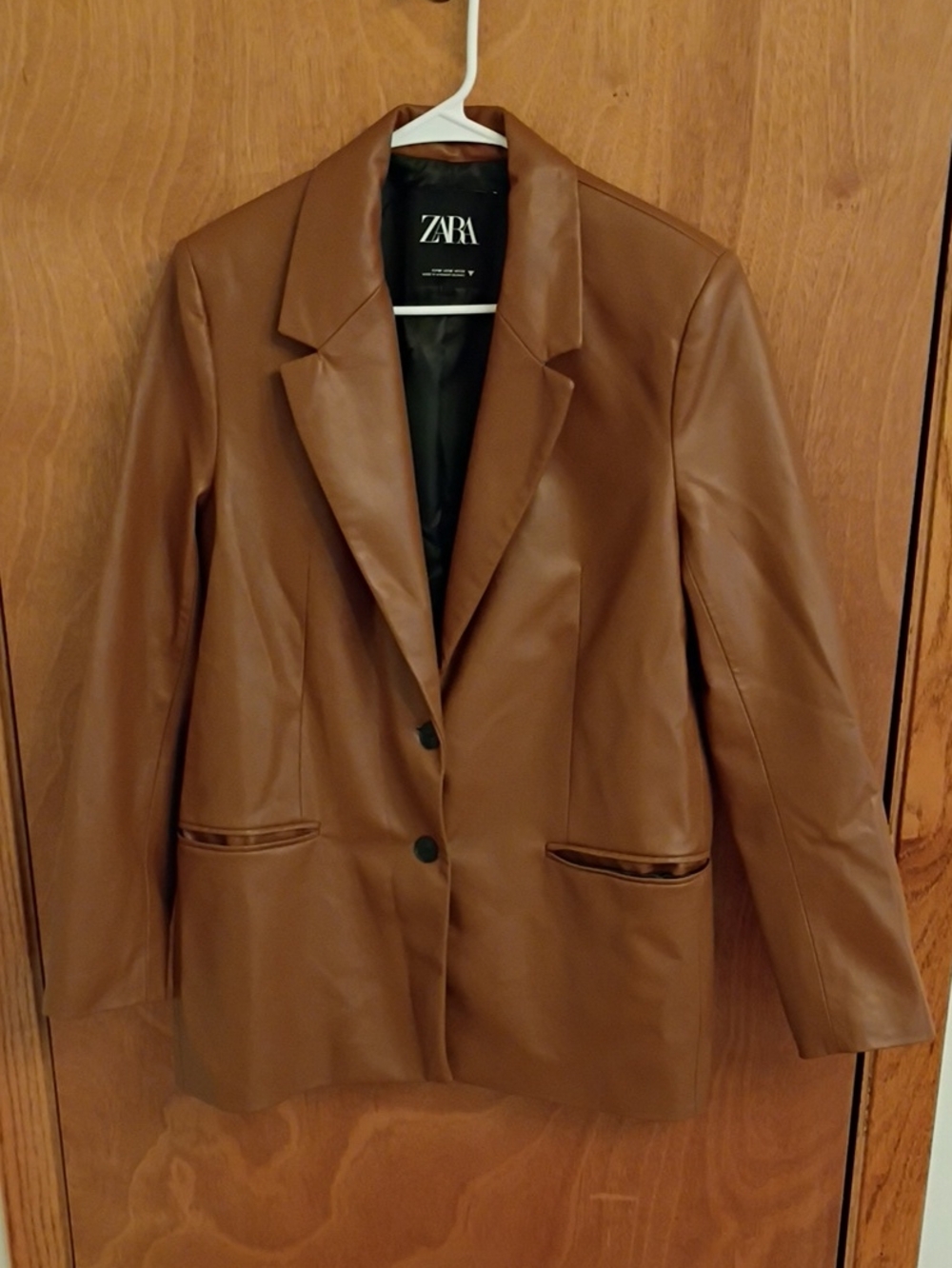 ZARA Brown Faux Leather Blazer Jacket